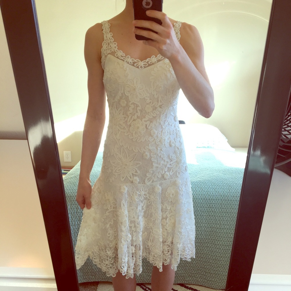 Beaded Floral White Formal Dress Size 4